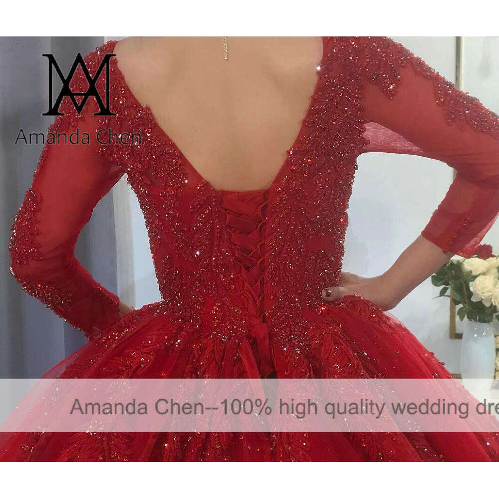 robe femme Lace Applique Crystal Sweetheart Red Wedding Dress
