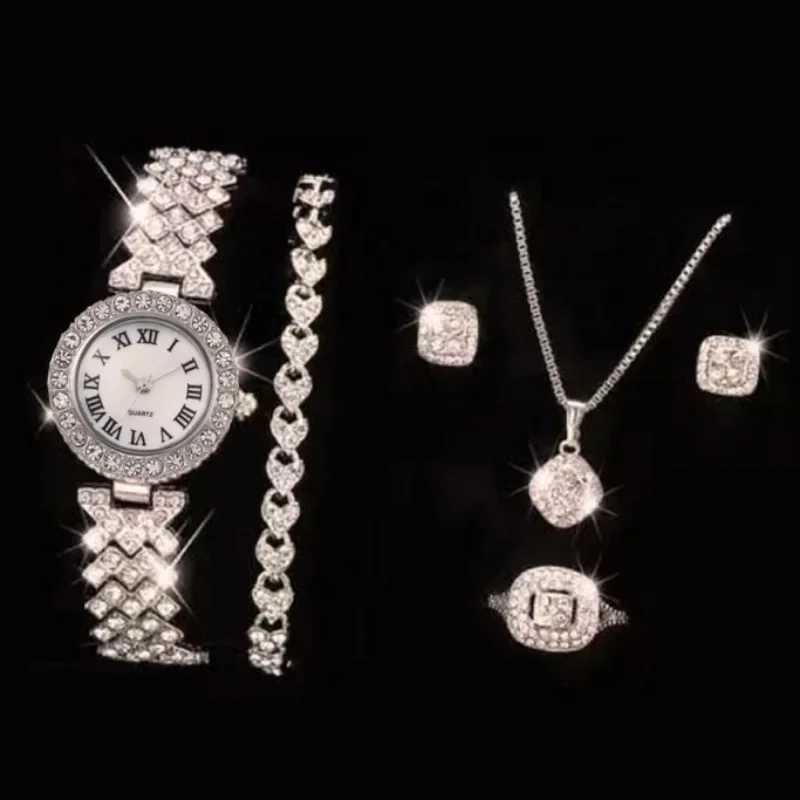 6-piece temperature watch Ran dial luxury brand design fashionable womens quartz watch bracelet set Wenmeng womens Reloj X241106