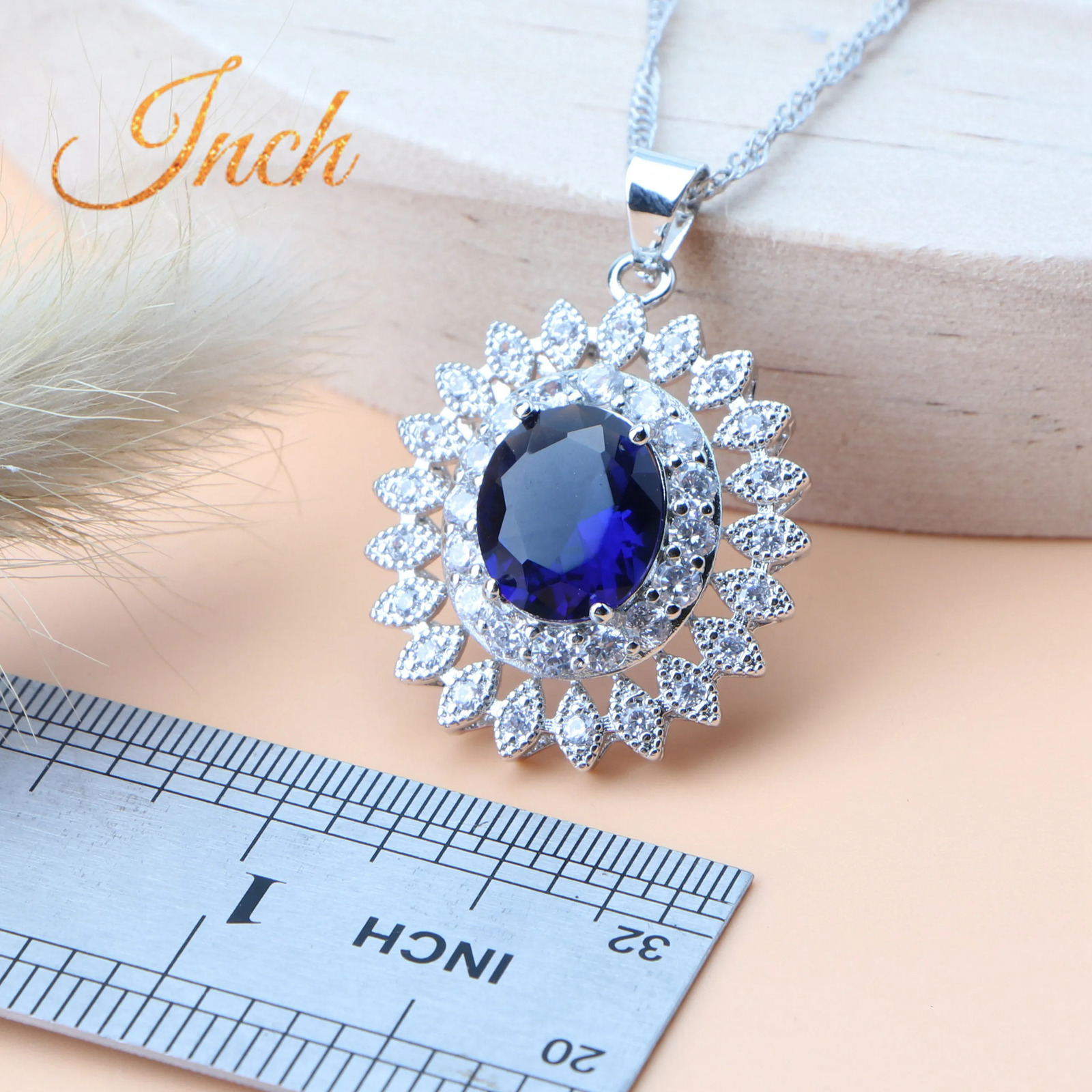 Natural Bridal Jewelry Set Silver 925 Jewelry Ring Pendant Necklace Earrings Wedding Blue Cubic Zircon Set 241106