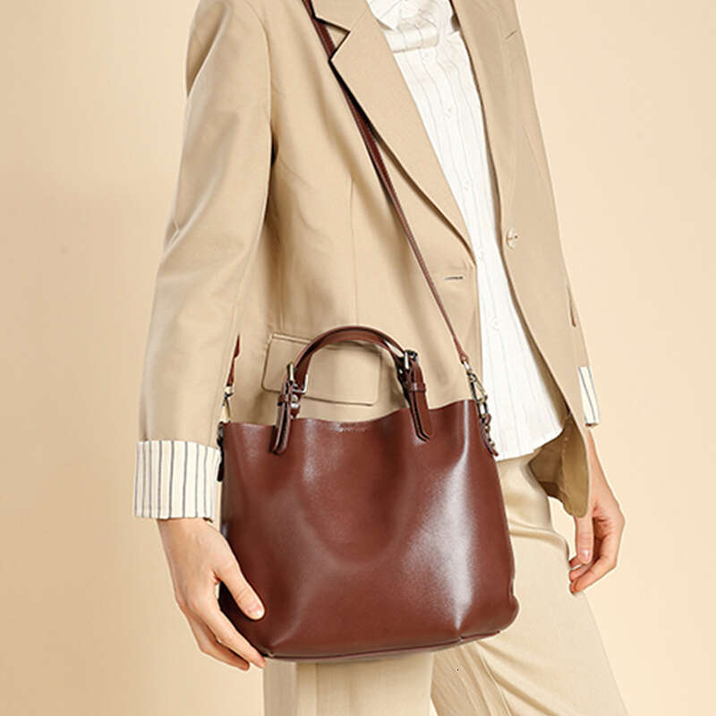 OLOEY Burminsa Cowhide Genuine Leather Bucket Tote Handbags For Women 2024 New Designer Large Capacity Ladies Shoulder Crossbody Bags