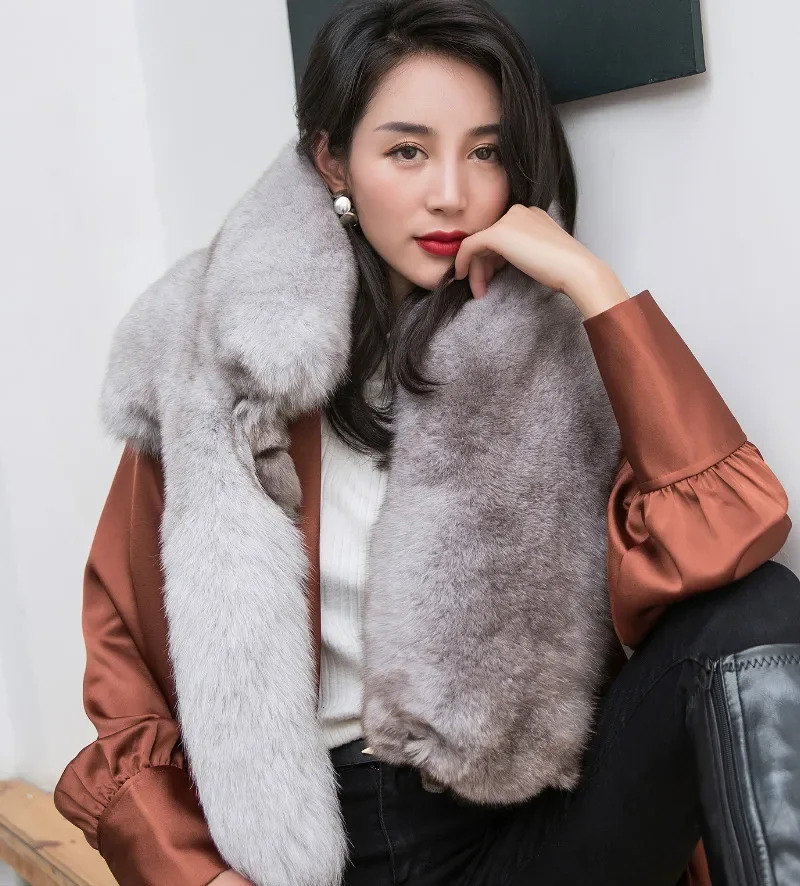 Winter Warm Big True Fox Fur Collar Natural Fur Coat Scarf Womens Jacket Hood Decoration Womens Collar Scarf Bag 241106