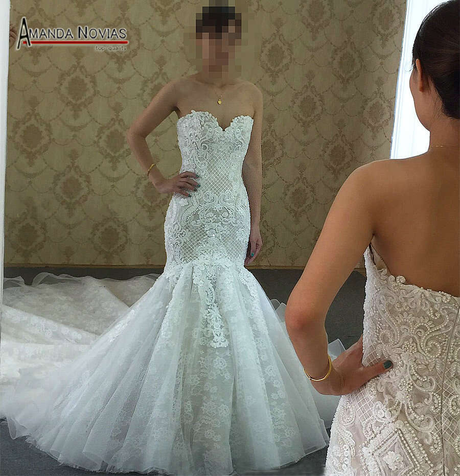 New Model Contrast Dresses Champagne Color Shinny Full Beading Mermaid Wedding Dress