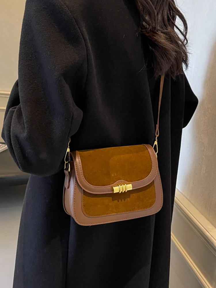 High quality Burgundy retro frosted PU splicing cross shaped bag for women multi-layer compartment square bag classic Commuting handbag241106