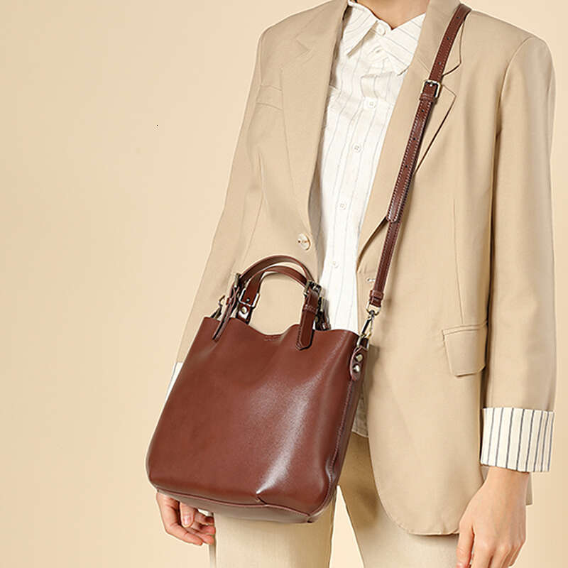 OLOEY Burminsa Cowhide Genuine Leather Bucket Tote Handbags For Women 2024 New Designer Large Capacity Ladies Shoulder Crossbody Bags