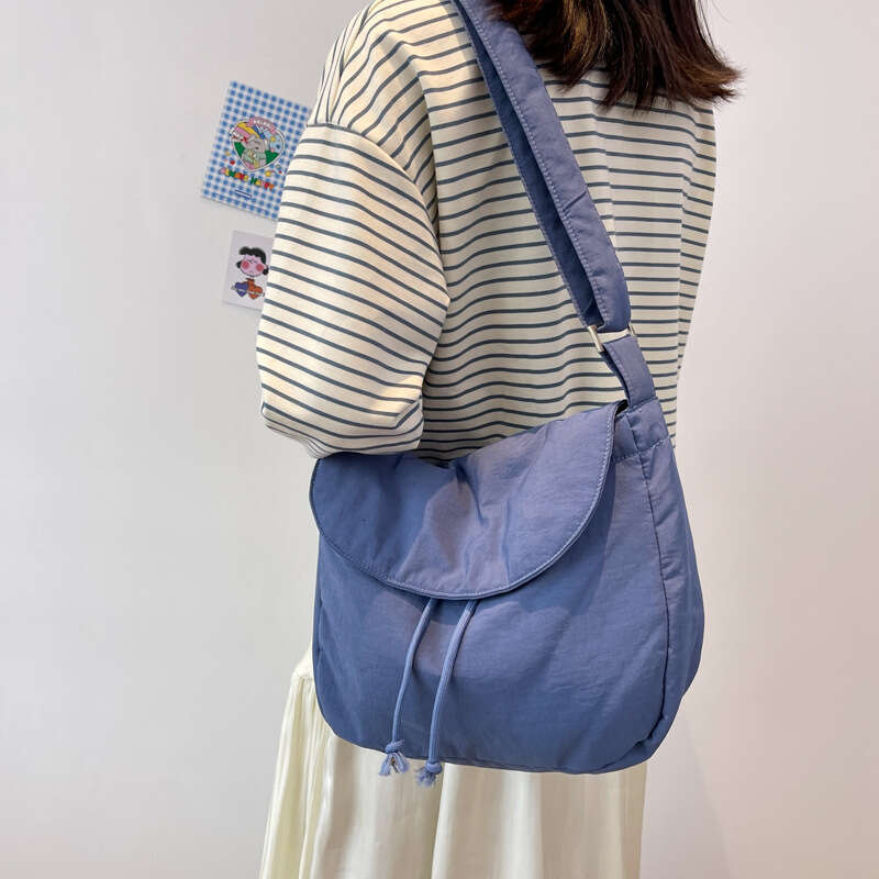 Japanese Canvas Messenger Bags Women's Students Class Crossbody Schoolbag Large Capacity Solid Color Shoulder Bag