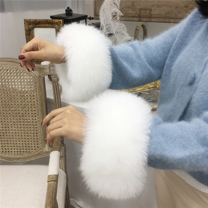 Real 100% genuine fox fur cuffs winter wrists natural fox fur arms warm bracelets womens jackets decorative sleeves wristbands fox gloves 241106