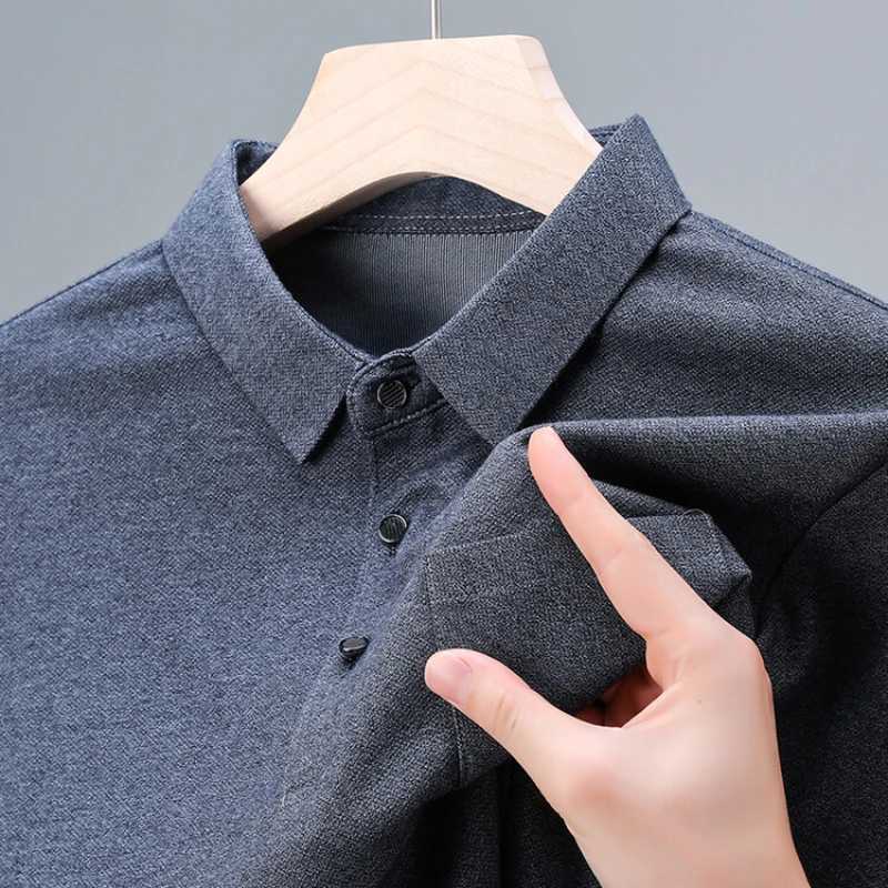 Solid color business casual mens long SVE shirt suitable for daily slimness on the street and comte pullover T-shirt. M-4XL W241106