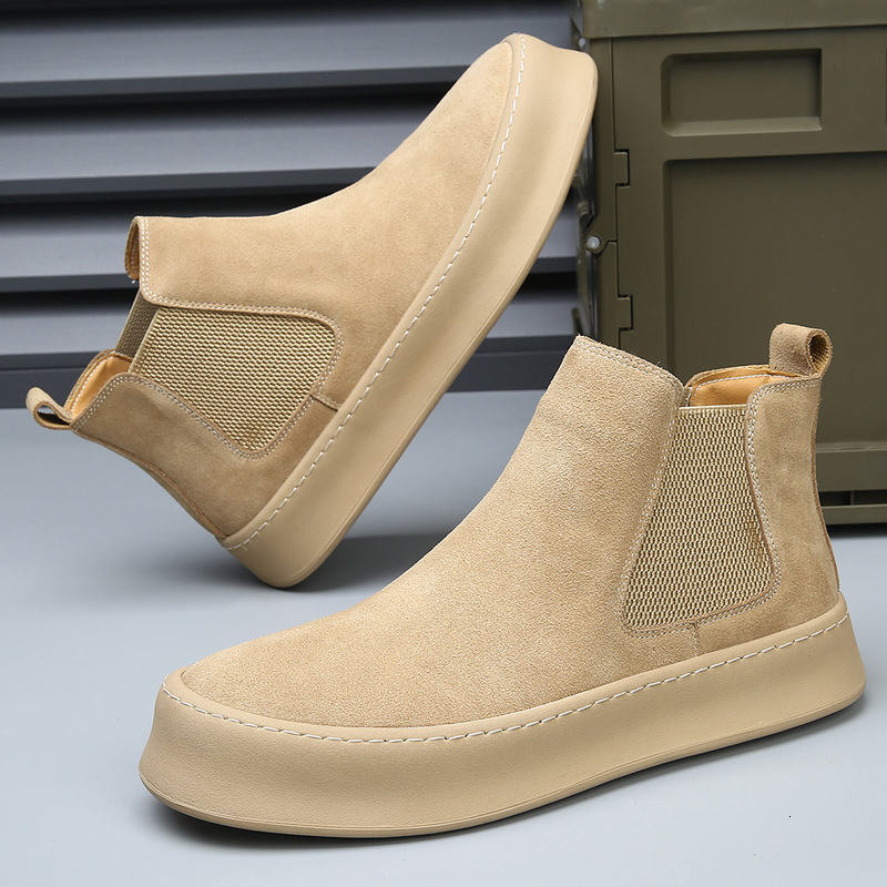 2025 New Designer British Men's High Top Handmade Casual Leather Ankle Men's Elegant Boots Outdoor Men's Warm Plush Fur Shoes