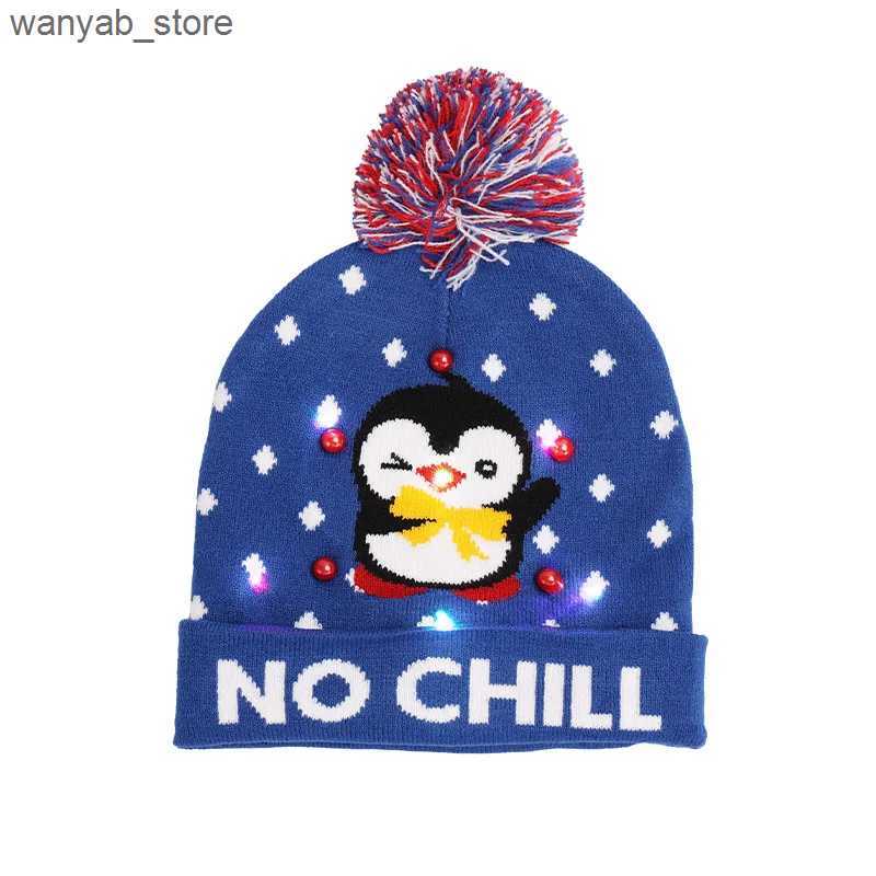 Wide Brim Hats Bucket Hats Cute Penguin Christmas Hat Light Up 6 Led Flashing Winter Warm Knitted Cap Christmas Gift For Xmas New Year Party Decoratio