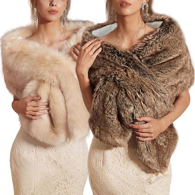 Bridal Wedding Elegant Long Pashmina Winter Womens Artificial Fur Long Shawl Stoll Bag Shawl Warm Womens Waist Coat Cloak 241106