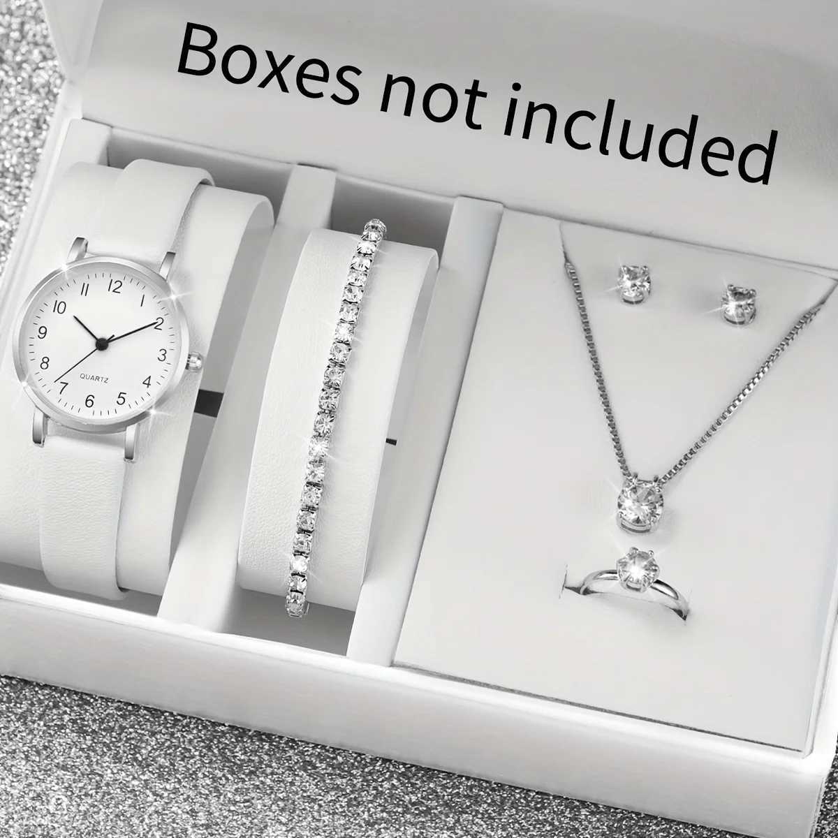Fashion 6-piece warm quartz watch and jewelry set - circular analog display screen with leather strap perfect gift for her X241106