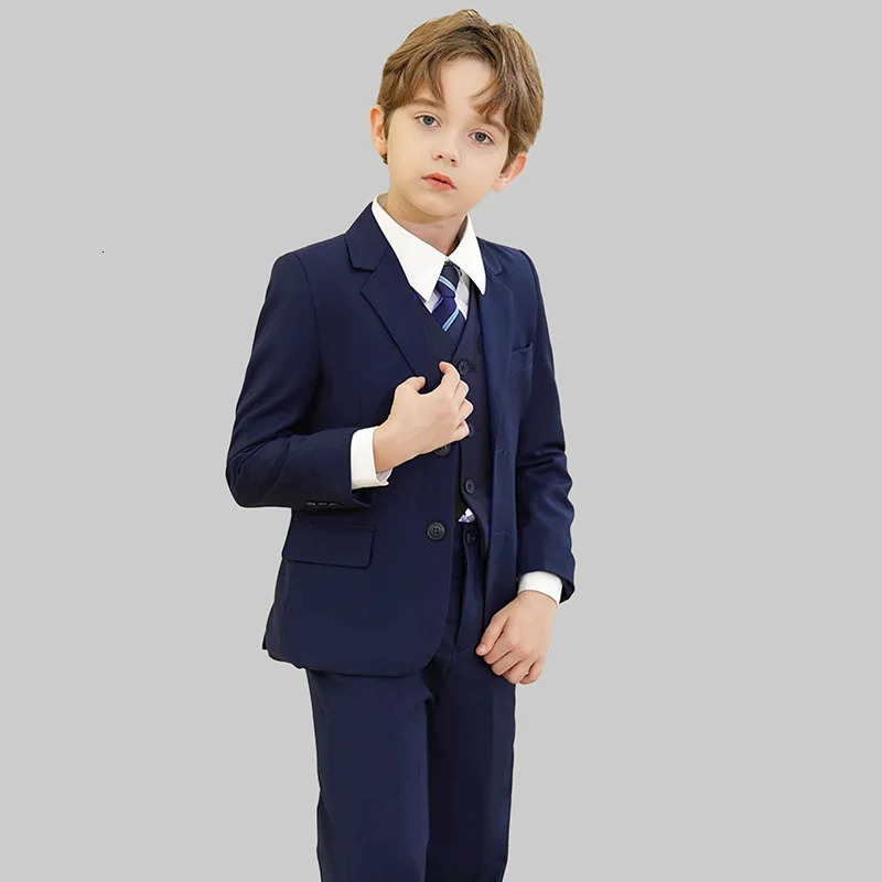 Children Black Blue Skinny Wedding Suit Teenager Kids Soft Pograph Party Performance Costume Boys 007 Ceremony Tuxedo Dress 241106