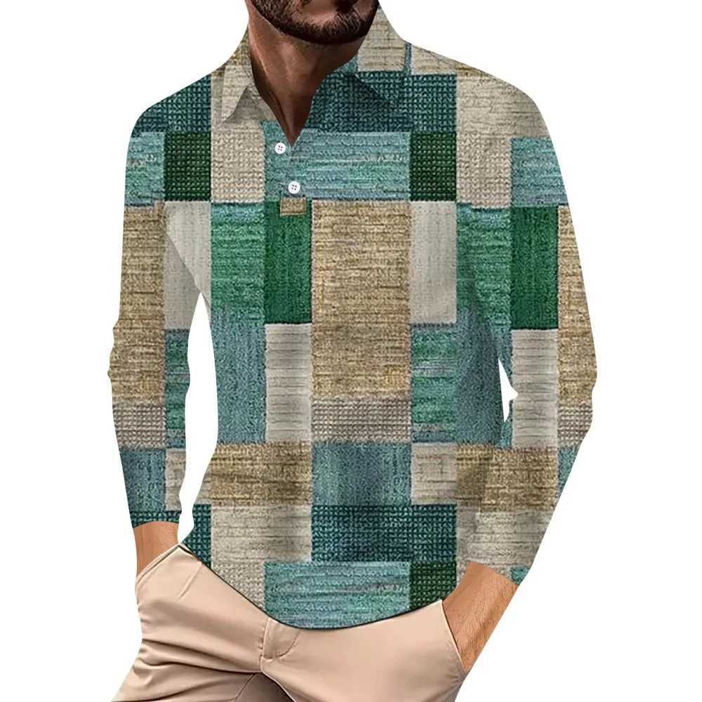 Retro plain weave mens T-shirt fashionable and comfortable lapel shirt mens top Strt casual long Sve mens T-shirt W241106