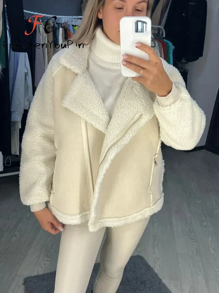 Womens Coat Autumn Winter Loose Big Lapel Lambswool Covered Button Jacket Fashion Casual Faux Fur Soft Warm Coats Women 241105