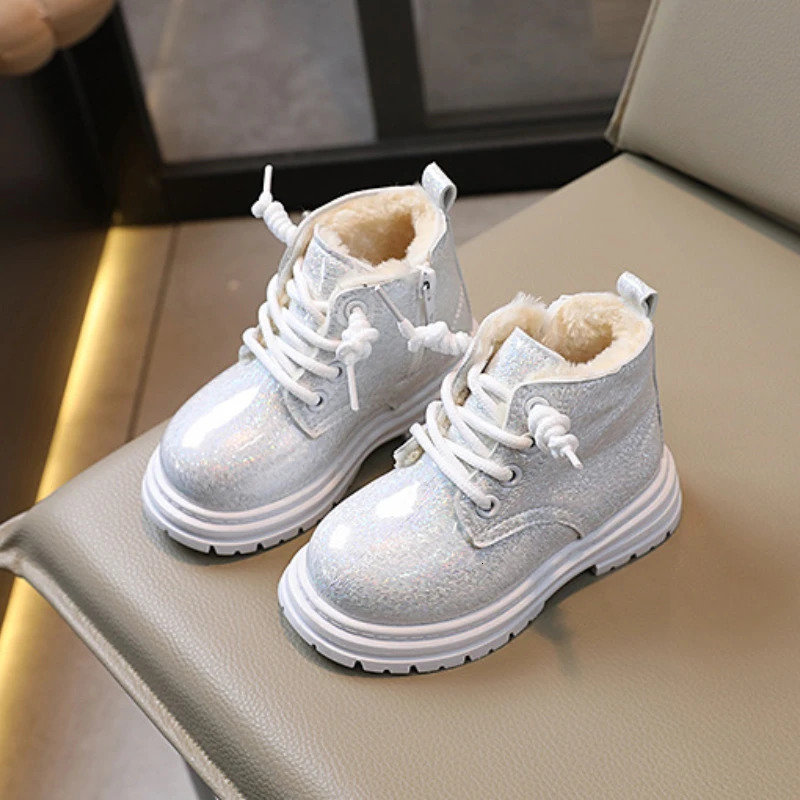 Spring Autumn Kids Boots Winter Boys Leather Cotton Shoes Fashion Girls Ankle Boots Soft Warm Children Infant Sneakers J93 241106