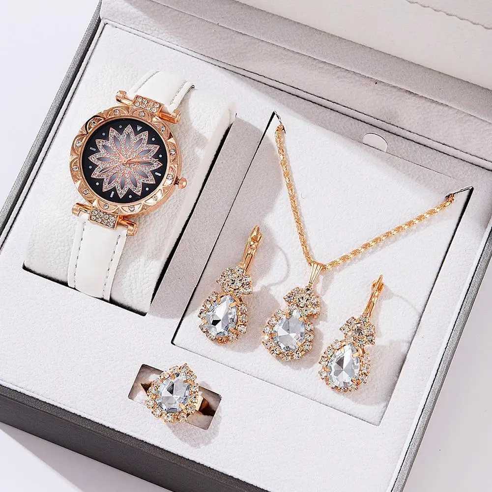 5-piece watch set warm leather strap womens watch simple casual warm analog watch bracelet gift Montessori womens watch X241106