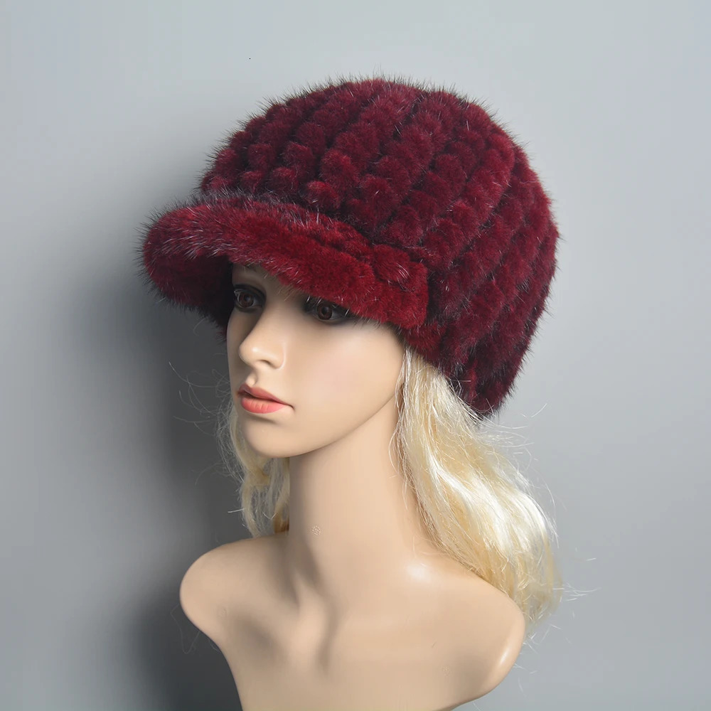 Russian womens winter handmade knitted mink fur hat with natural warm mink fur lining womens fashionable 100% genuine leather mink fur hat 241106