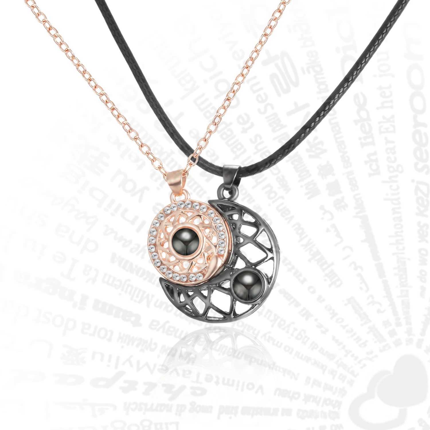 100 Languages I You Project Necklace Hollow Sun Moon Pendant Magnetic Necklace Used for Mens Couple Jewelry Gifts X241106