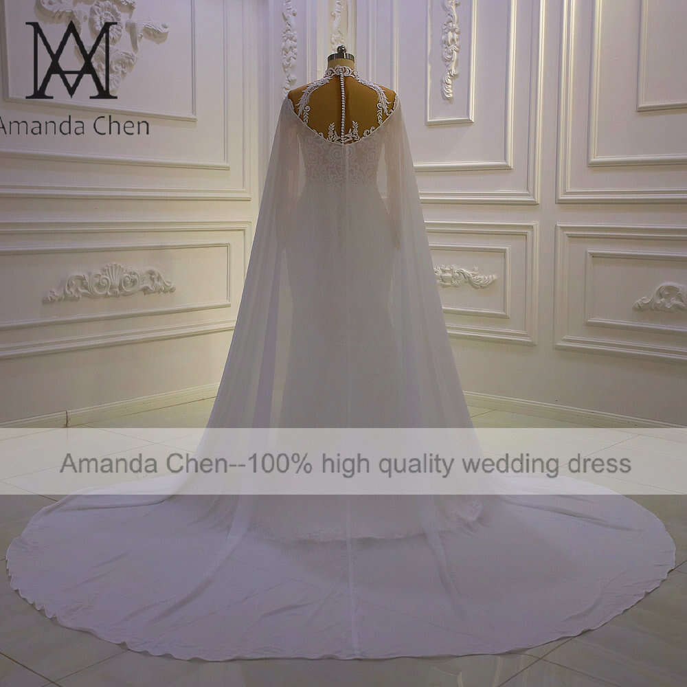 Simple Lace Cape Chiffon Wedding Dress
