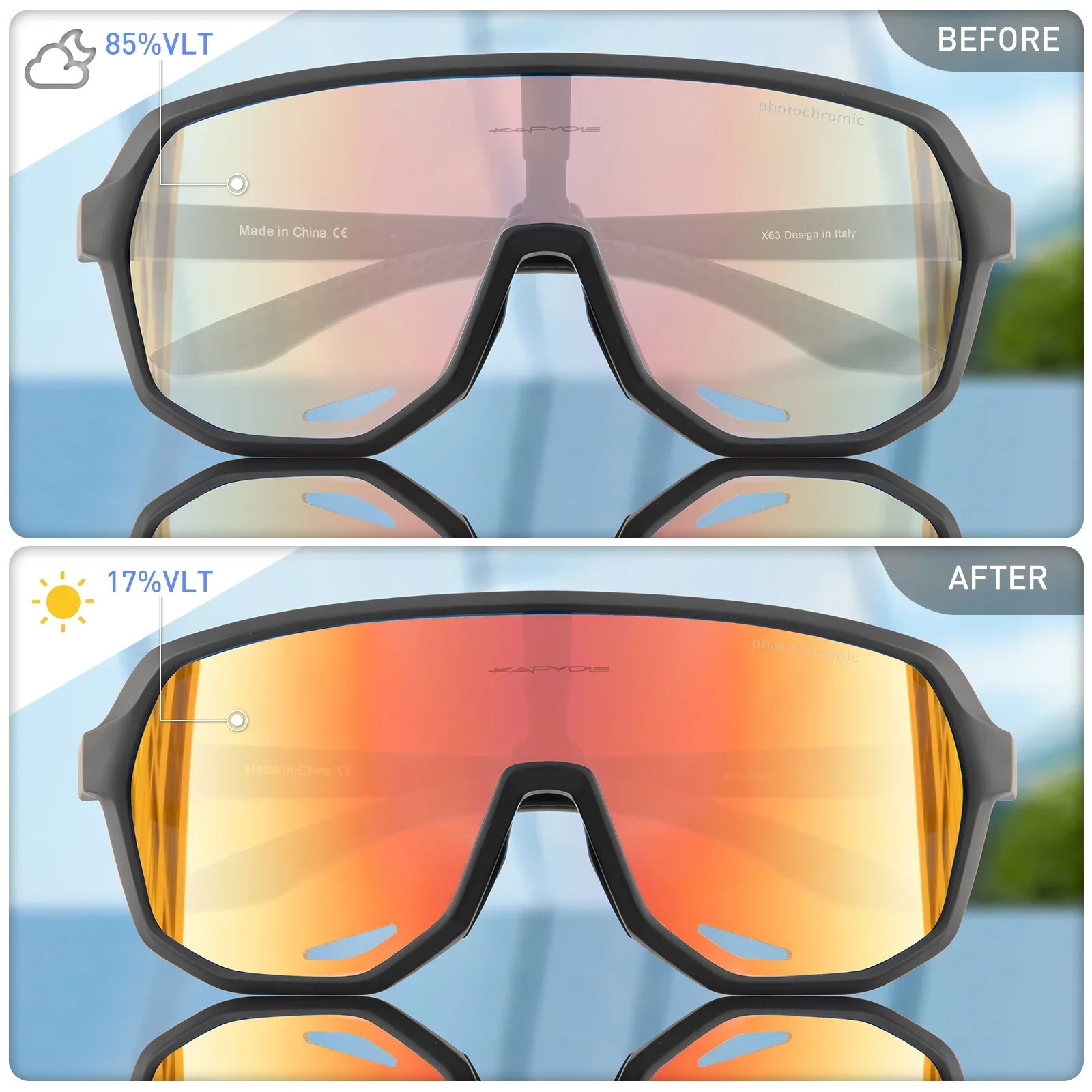 KAPVOE Outdoor Sports Red Blue Light Pochromic Bicycle Sunglasses UV400 Bicycle Sunglasses Mens MTB Road Bicycle Goggles 241106