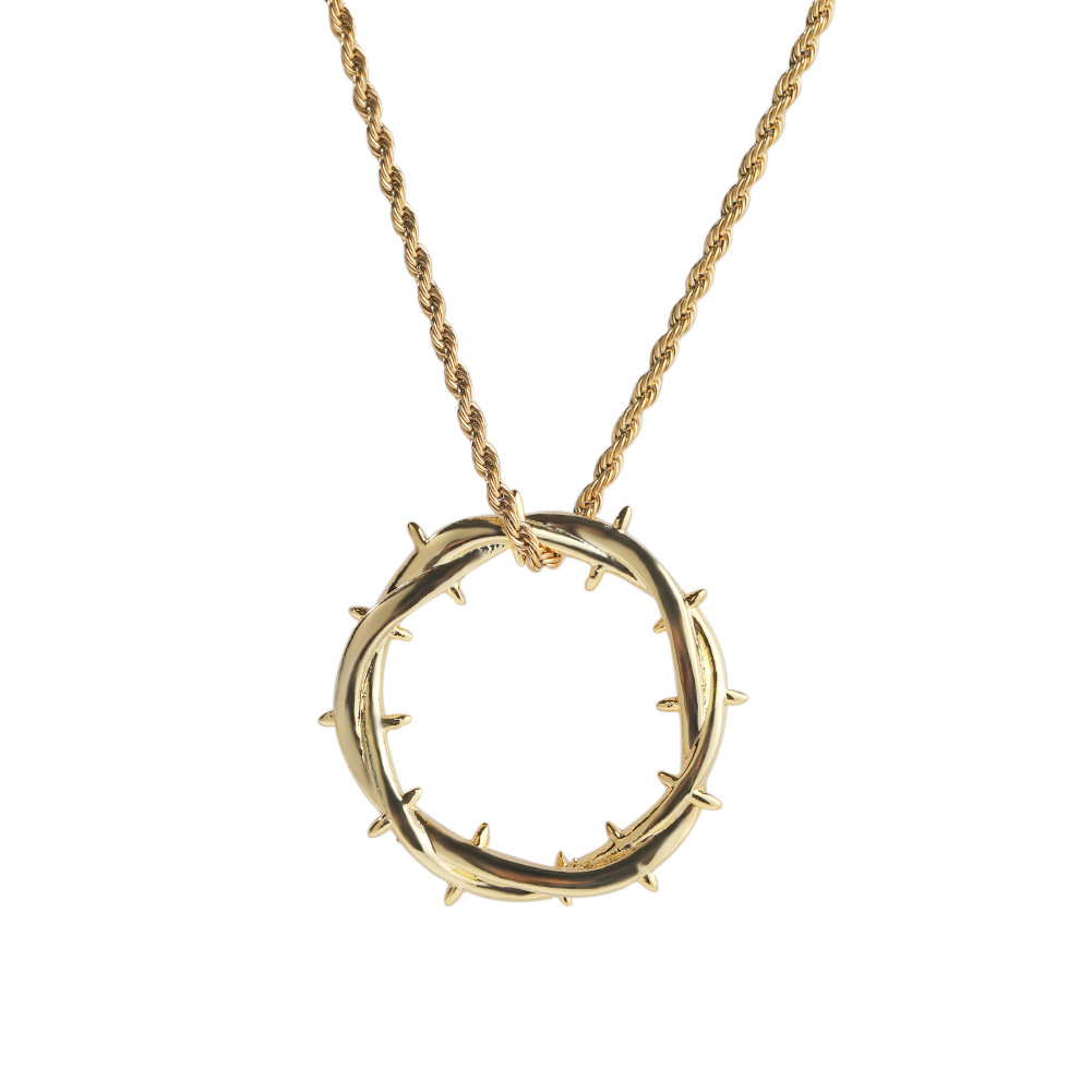 Vintage Thorns Crown Pendant Necklace Women Men 18K Real Gold Plated Jewelry