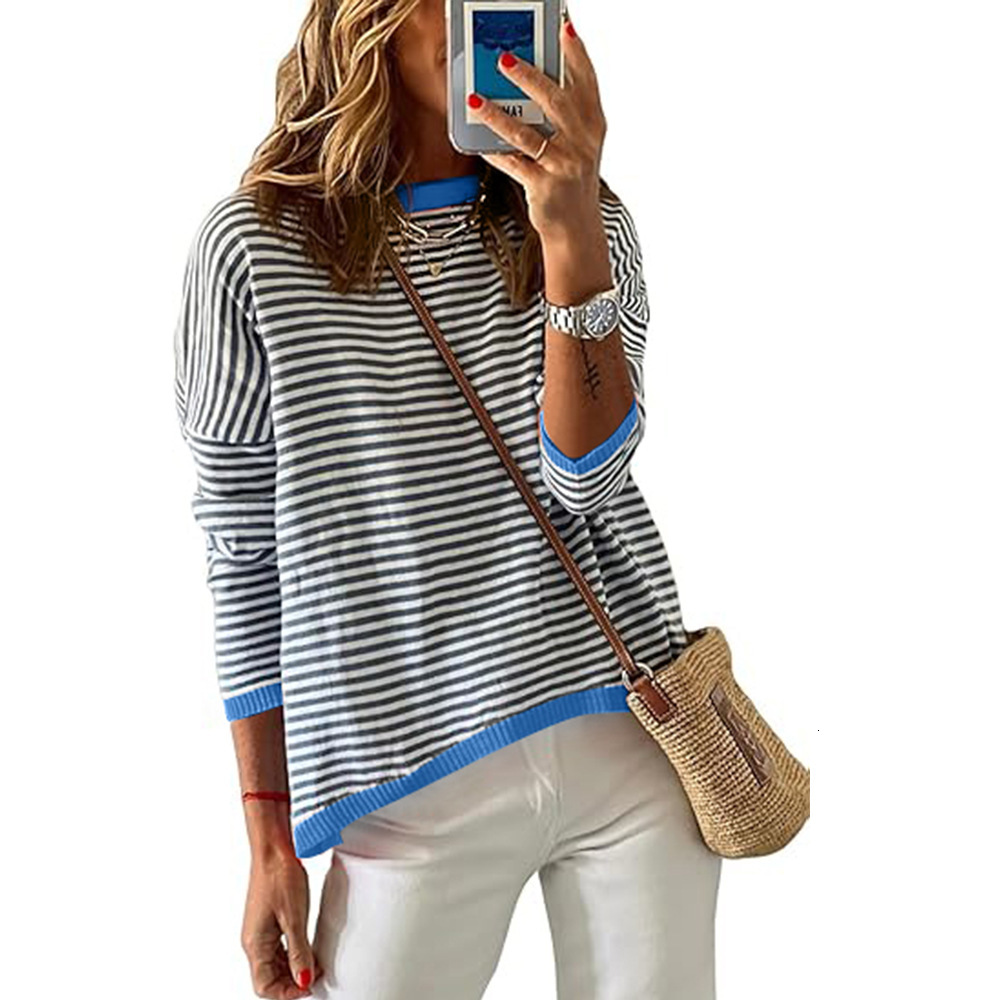 2025 Autumn And Winter New Women's Casual Round Neck Striped Designer Long Sleeved Casual Sweater Wool Sweater