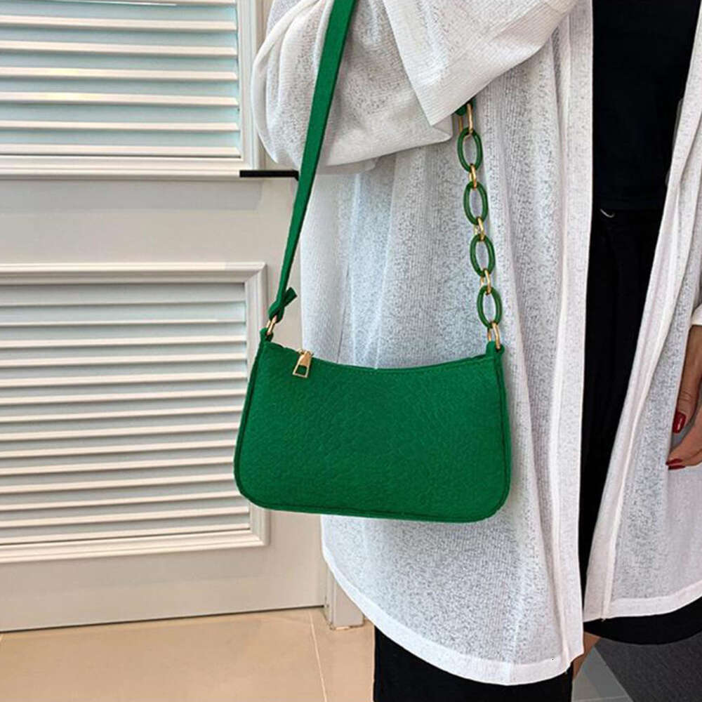 Designer Bag Fashion Felt Cloth Pattern Shoulder Bags For Women Small Handle Underarm Bag Clutch Luxury Solid Color Female Handbag With Purse