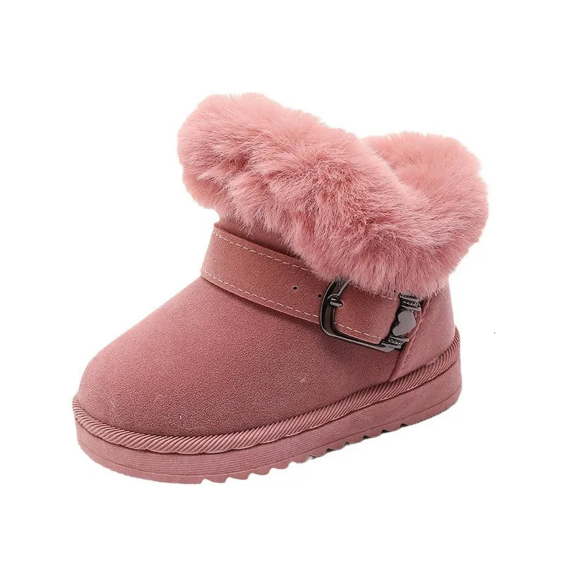 Kids Plush Snow Boots Winter Baby Soft Warm Cotton Shoes Boys Girls Buckle Belt Fur Suede Boots Princess Ankle Boots 241106