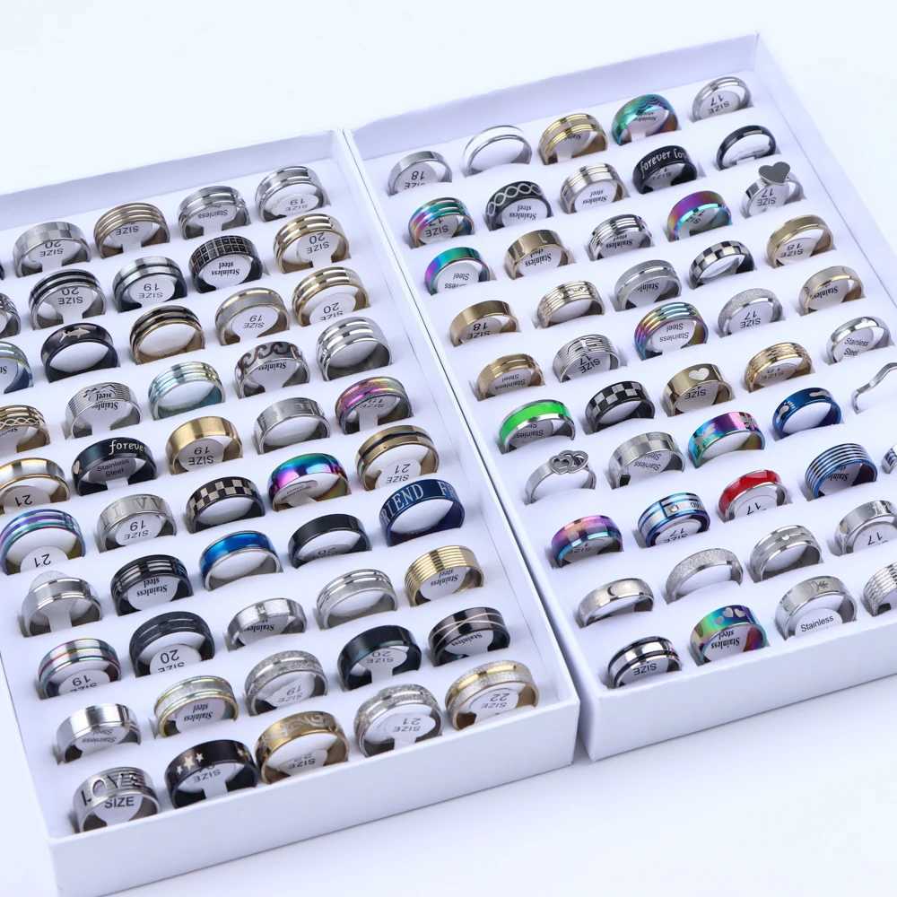 10 pieces/batch of fashionable classic striped stainless steel jewelry rings zircon crystal rotating punk pointed suitable for Wens mens gift mix styl