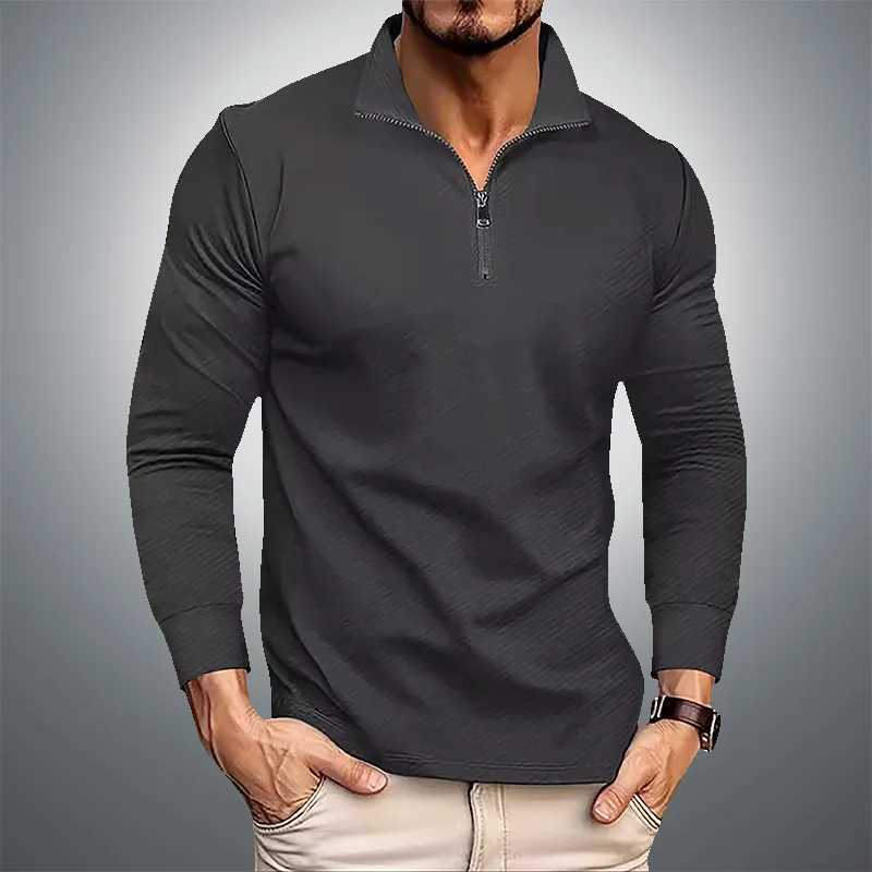 Autumn and Winter Mens Long Sved Shirt Mens Business Casual Zipper Strt Casual Sports Solid Color Top W241106