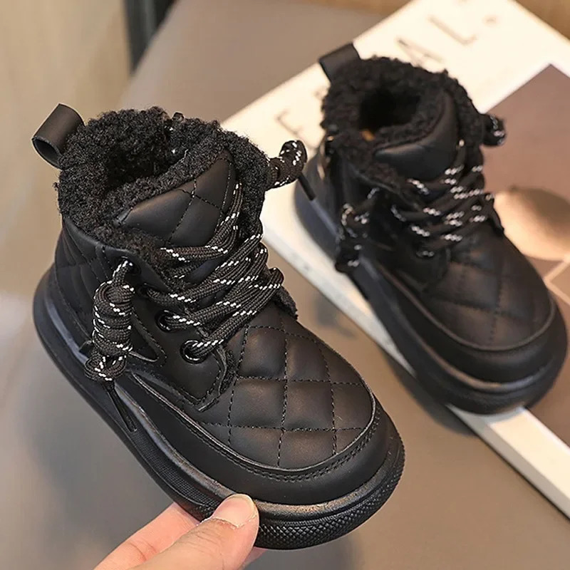 Autumn Winter Kids Boots Warm Plush Boys Toddler Girls Boots Fashion Clith Children Casual Shoes Boys Girls Boots for Kids 241106