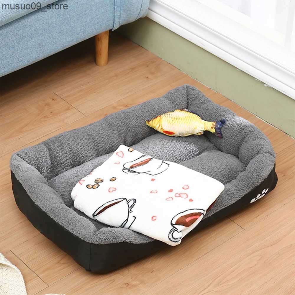 kennels pens XS-XXL small medium and large dog beds warm washable rectangular pet beds waterproof soft wool sofas L240910