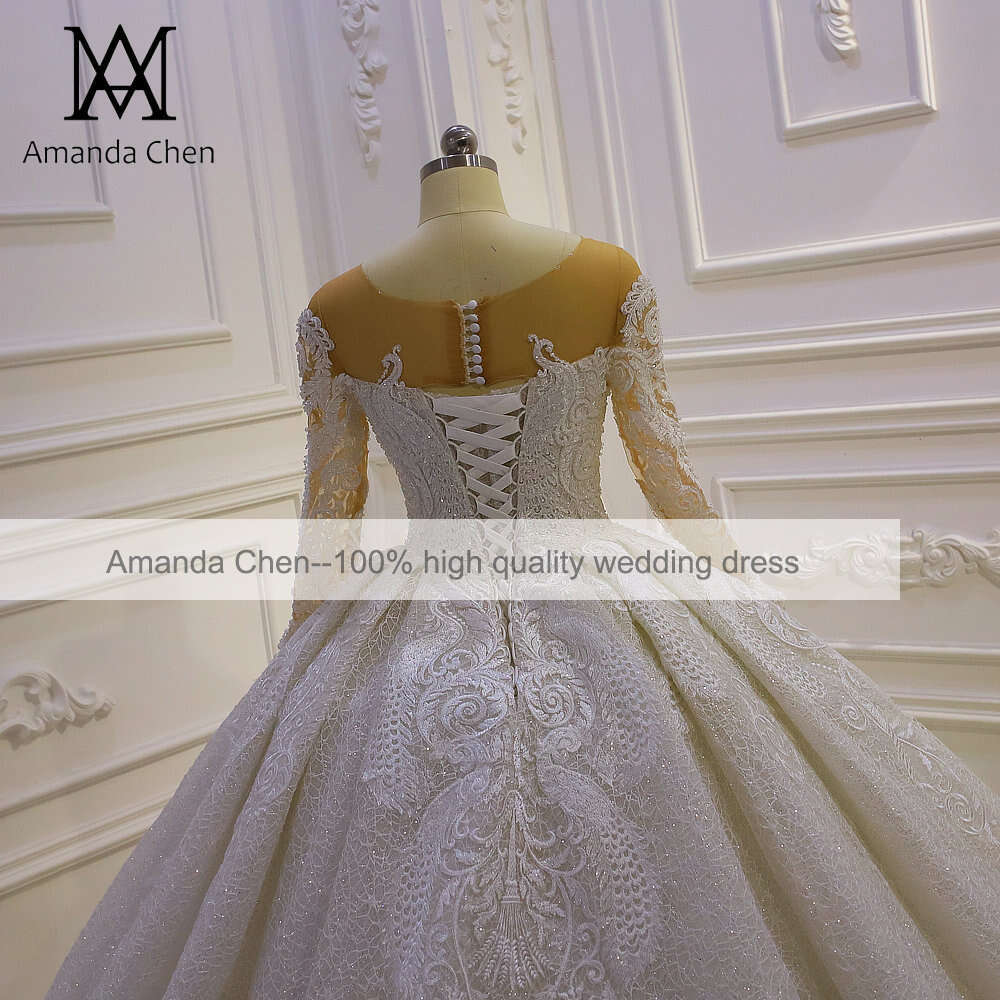 Long Sleeve Lace Tiered Skirts Mermaid Wedding Dress