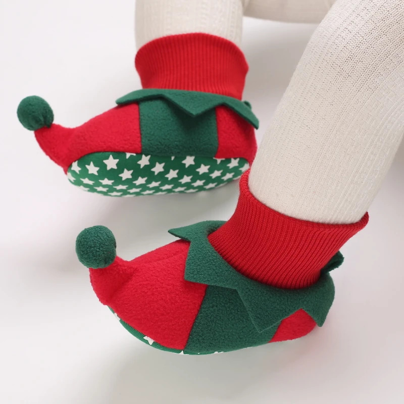 Cute wool slippers for babies aged 0-18 months soft anti slip Christmas boots for toddlers and boys winter reindeer Christmas boots 241106
