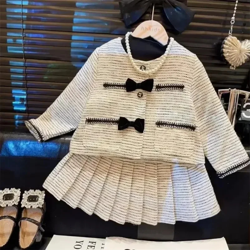 Girls Casual Suit Set Spring Fashion Collegiate Style Baby Girl Toddler Two-piece Sets Fall Kids Lapel Party Clothes 241106