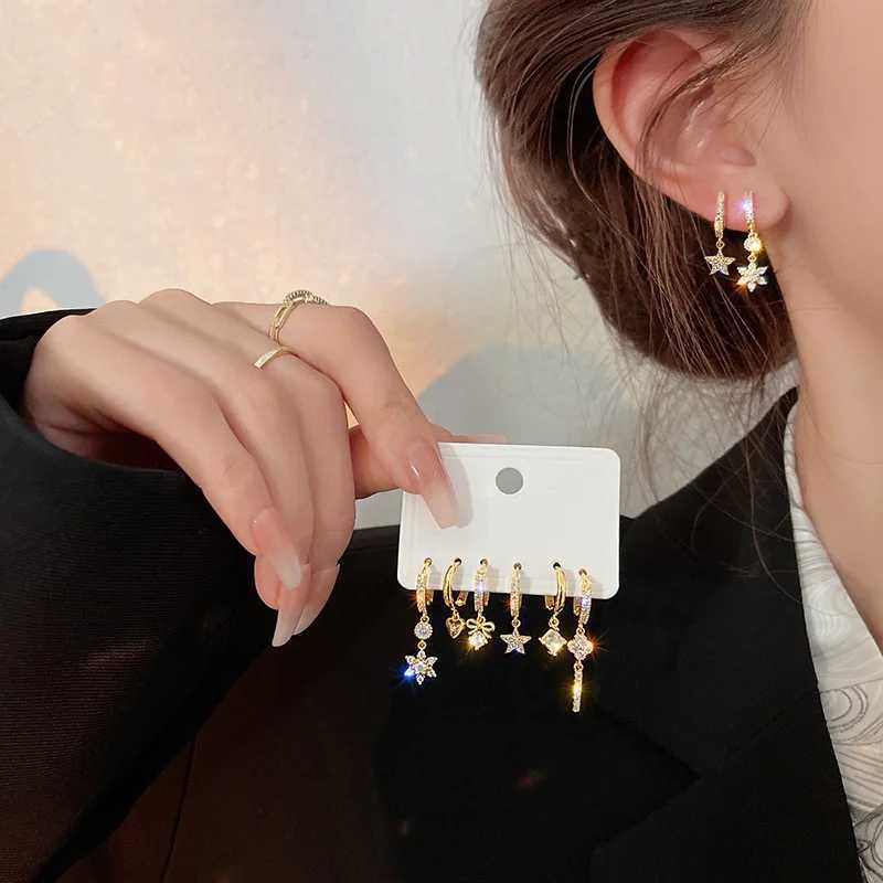 6 pieces/set of new gold Geely pendant earrings designed for crystal star bow drop earrings boxed with perforated jewelry X241106