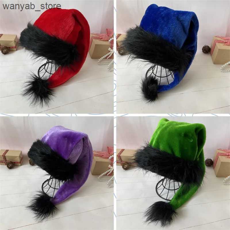 Wide Brim Hats Bucket Hats Plush Santa Claus Hat for Children and Adults Black Border Christmas Hat Xmas Cap High Quality Party Decor Halloween 75cm L