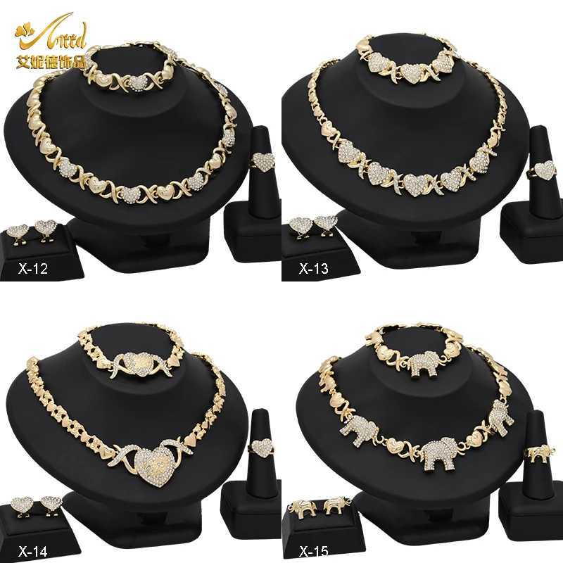 ANIID XOXO Warm Jewelry Necklace Set 18K Gold Bridal Elephant Water Diamond Wedding Necklace Bracelet Ring Set Gift X241106