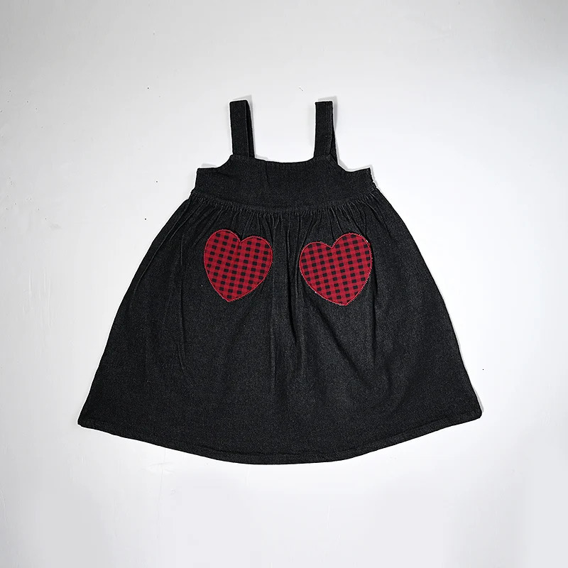 Ali-Plus family denim clothing set black denim children cute girls dress shirt top baby romper for autumn red plaid edge 241106