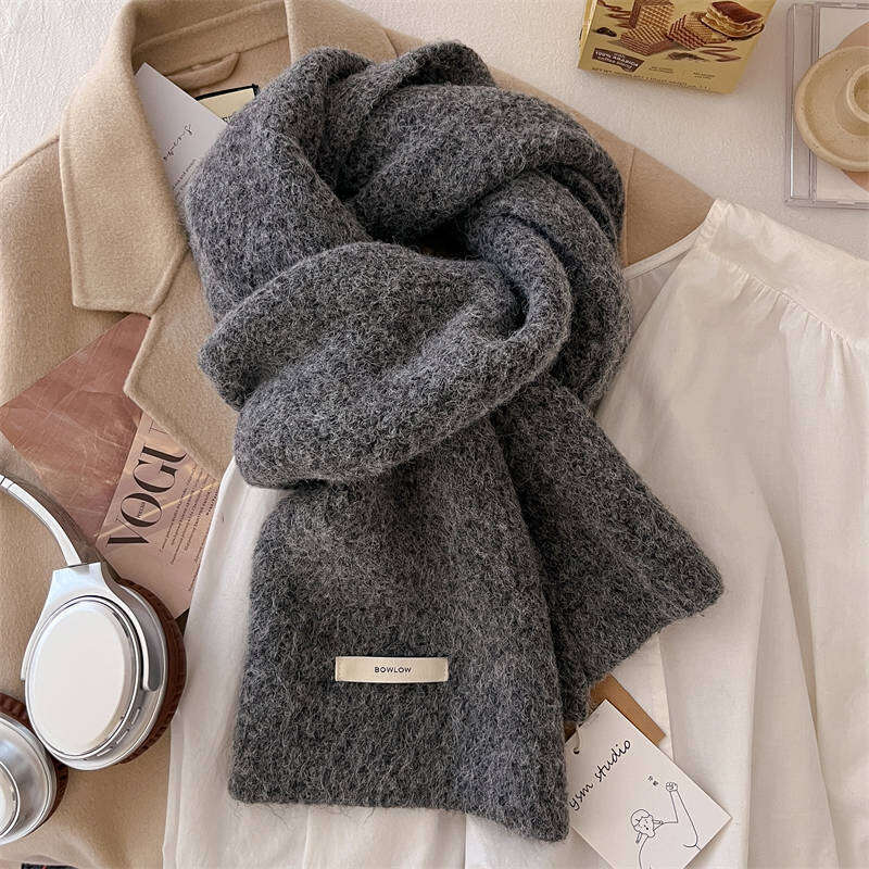 Merino blend wool knitted women, high-end autumn winter, solid color, warm and thick scarf for men