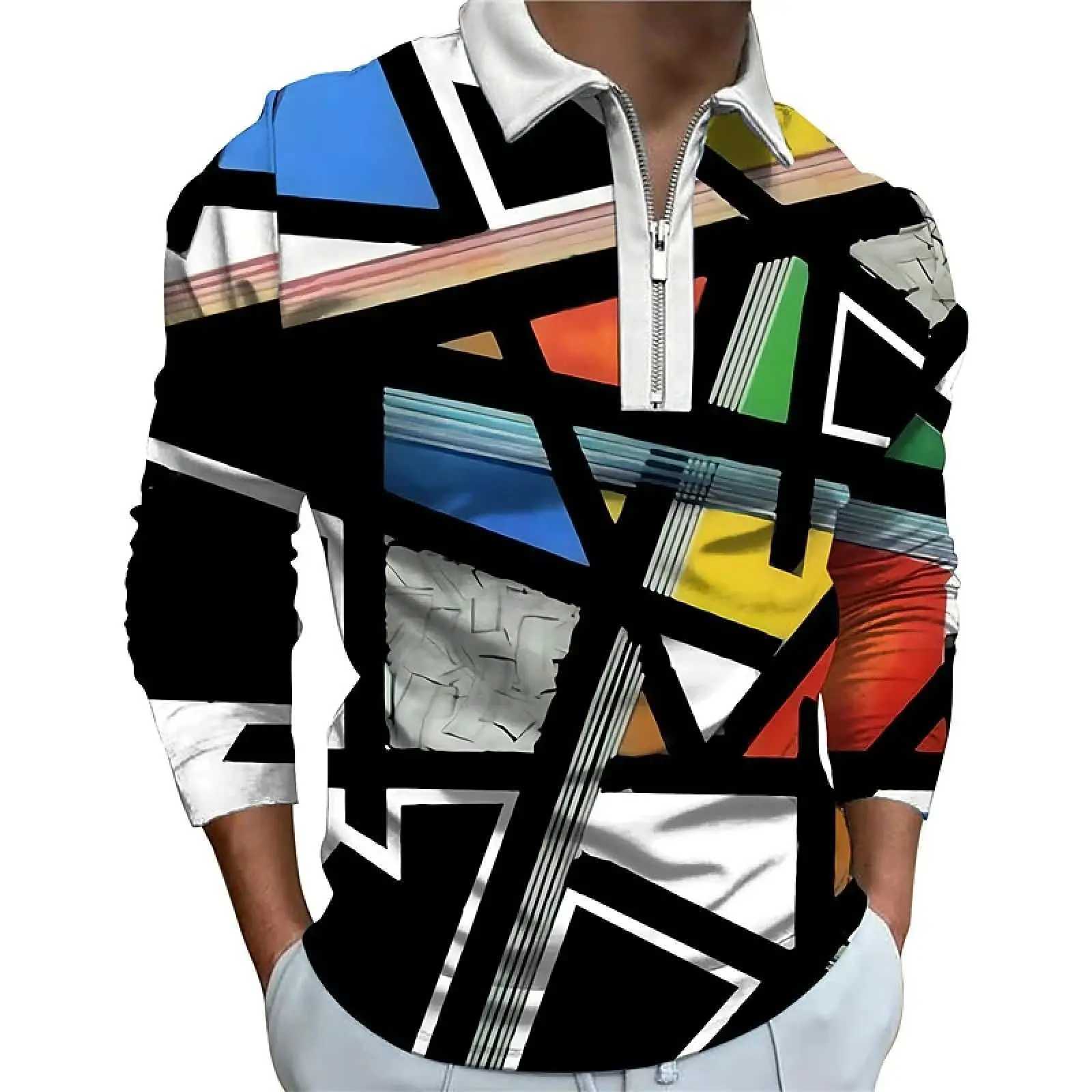 Shirt Mens Poker Card Pattern Printed Strt Harajuku Zipper T-shirt Mens Top Vent Length Sve Mens Clothing W241106