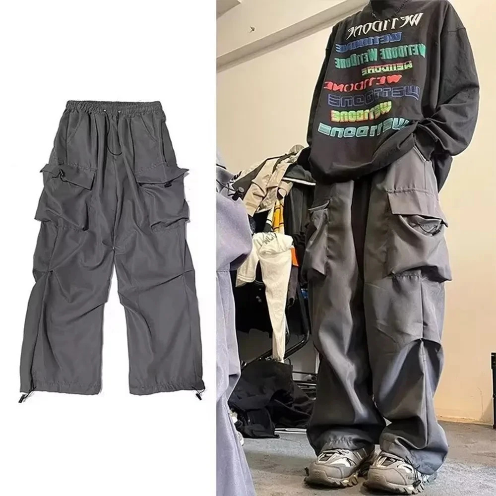 Baggy Cargo Pants for Men Red Black Gray Straight Trousers Male Vintage Hip Hop Streetwear Classic Style 241106