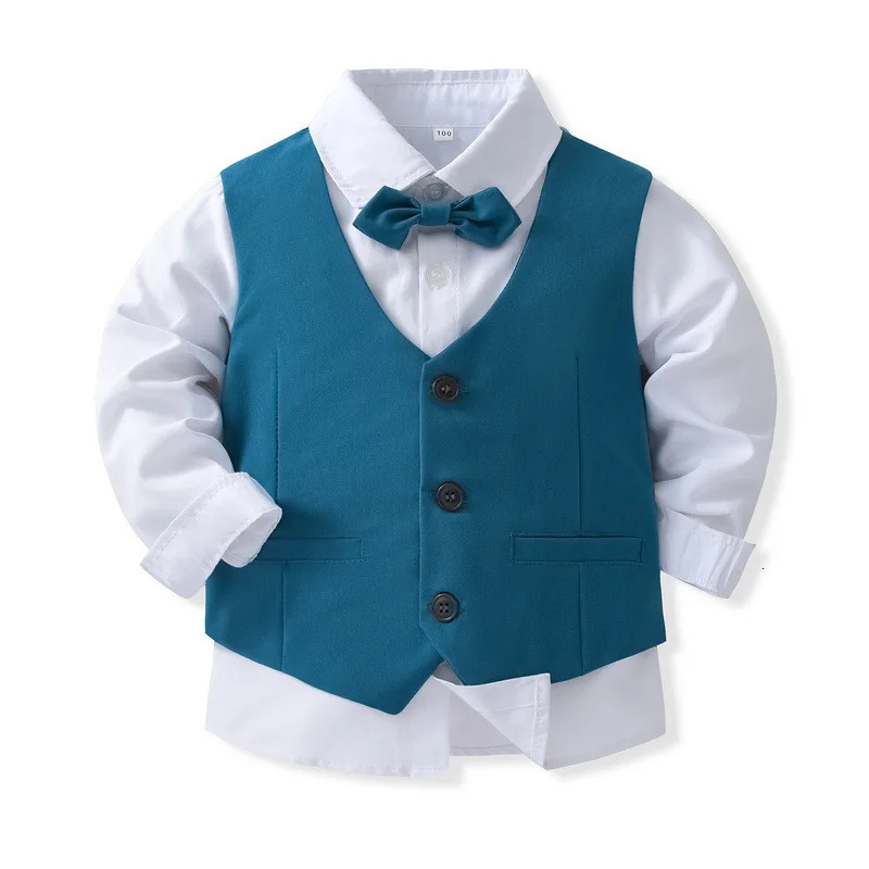 Birthday Costume for Boy Gentleman Outfits Children Spring Autumn Boutique Clothing Set Solid Vest Suit Kids Cotton Formal Wears 241106