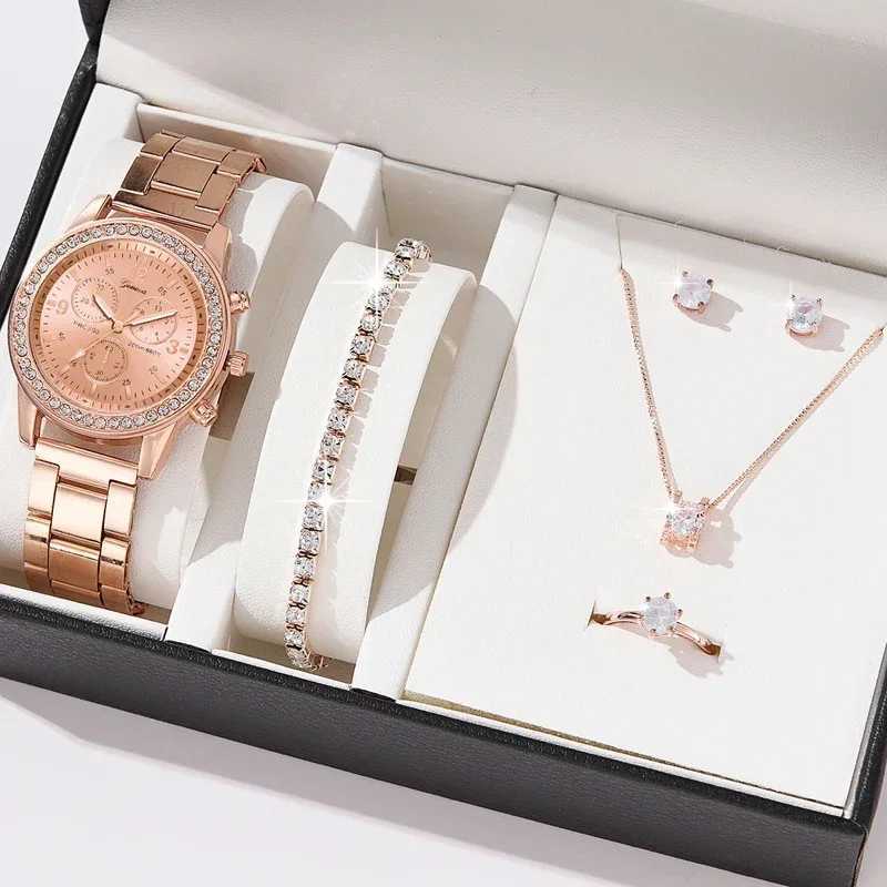 6-piece luxury watch necklace earrings rhinestone fashion watch Fem casual womens watch bracelet set watch X2411061