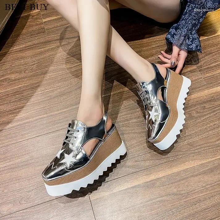 2025 S Fashion Designer Sandals Beige White Gold Summer Spring Autumn Real Leather Stars Heel Women Wedges CM High Platform Female Casual Shoes Pumps