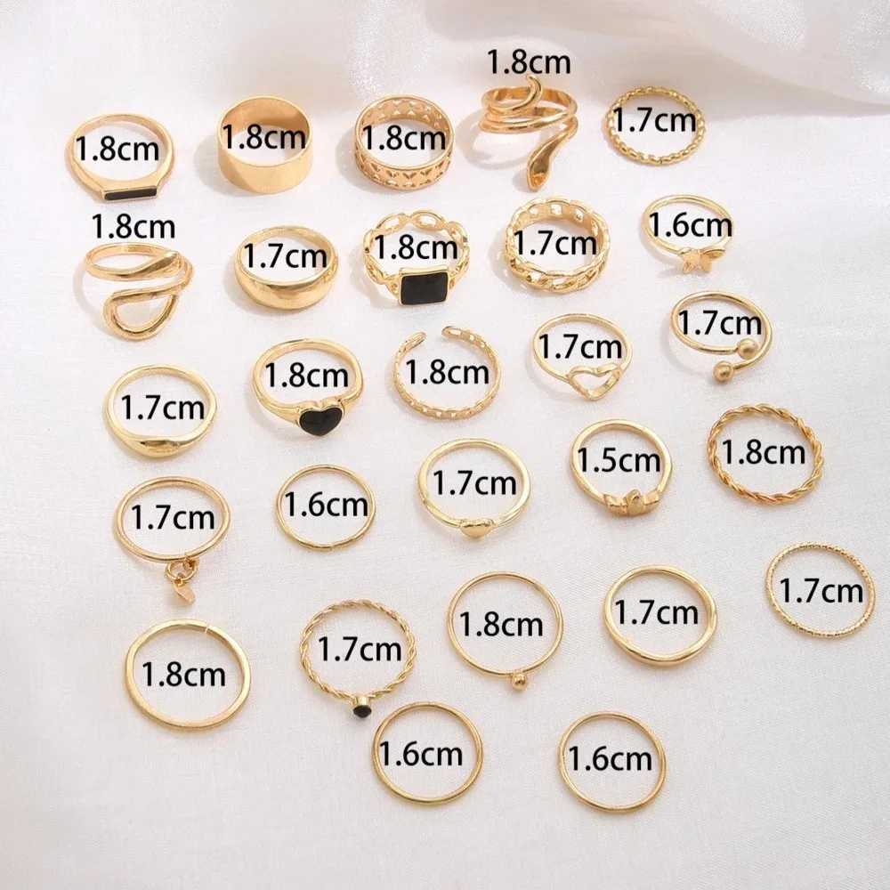 Up to 27 pieces of vintage snake ring set suitable for warm metal gold-plated Geely hollow finger rings jewelry gifts X241106