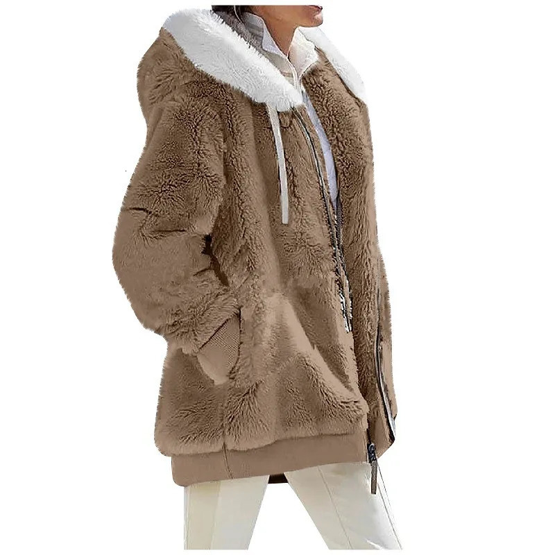 Winter Fashion Womens Coat Casual Hooded Zipper Ladies Clothes Cashmere Autumn Women Fleece Jacket Solid Color Ladies Coats 241106