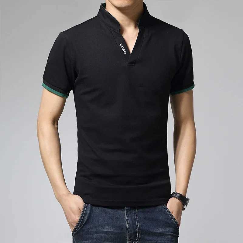 Large size S-5XL mens fashion boutique cotton casual stand collar long Sve shirt mens solid color V-neck shirt W241106