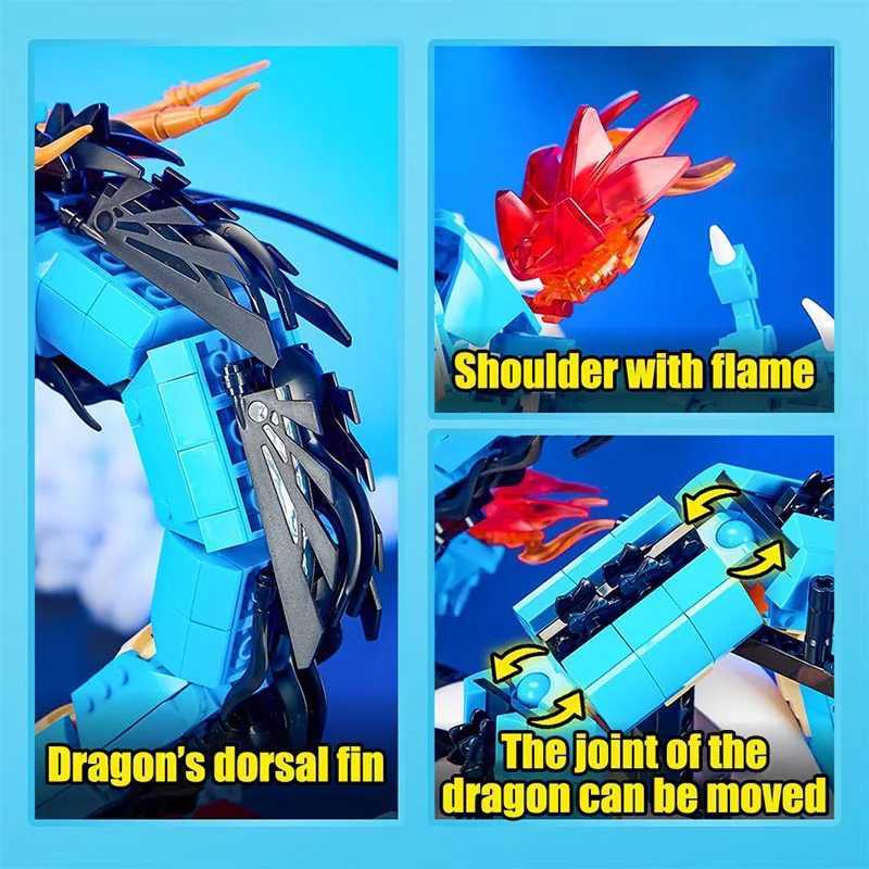 Blocks Blocks MOC One Anime Piece Building Blocks Kaido Dragon Bricks Model DIY Assembly Blue Dragon Character Toy Childrens Collection GiftY241106A00