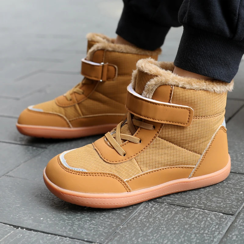 Childrens wide toe barefoot snow boots suitable for small/medium/large children thickened waterproof high-top cotton shoes 241106